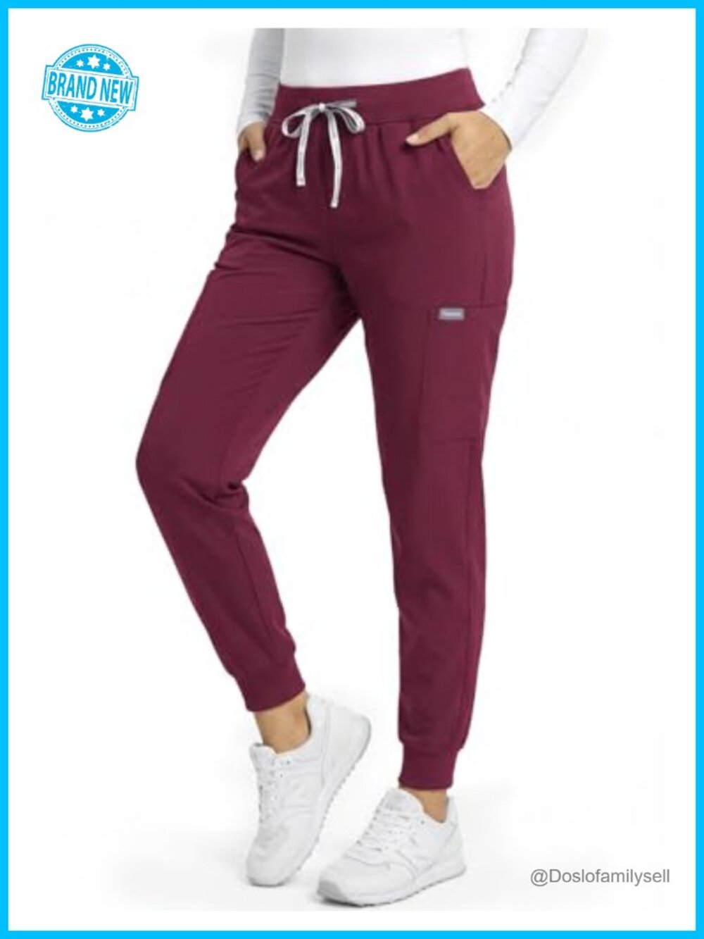 Women's Scrub Pants Joggers 8 Pockets Stretch Yoga Waistband Anti-Wrinkle